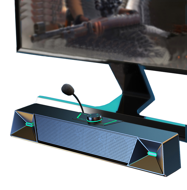 2.0 Ch Stereo Small Soundbar Gaming Speakers With Colorful LED Lighting Supports External Microphone & Earphone for Computer