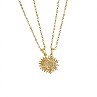 Collier pendentif en acier inoxydable soleil et lune avec chaîne à maillons en cristal et strass, unisexe, tendance, bijoux assortis pour couples