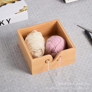 Bamboo Yarn Bowl With Crochet Holes <b>Wool</b> Ball Holder Storage Box For Knitting <b>Craft</b> Desktop Organizer - Product Image 1