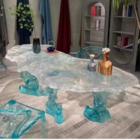 Table multifonctionnelle en résine transparente à texture glacée pour salle à manger et salon, idéale pour hôtels de luxe et usage résidentiel