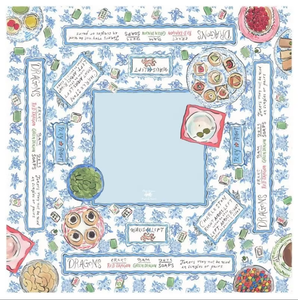 Tappetino da Mahjong floreale azzurro acquerello con regole pre-stampate e base antiscivolo - Product Image 4