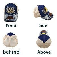 Gorra de vaquero personalizable con patrón metálico 3D de herradura, de lona de malla, estilo étnico occidental mexicano, única y a la moda, para exteriores y playa