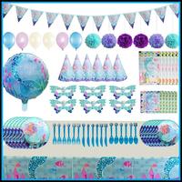 Ensemble de décorations de fête sur le thème des sirènes avec assiettes en papier, gobelets, support à gâteau et centres de table - Vaisselle de fête pour enfants personnalisable