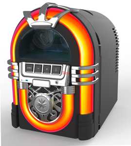 Mini Fridge Holds 6 Cans or 4 Liters Bluetooth Receiver 3W Speaker <b>Cools</b> 27-36°F Below Ambient 12V DC or AC 8x11x11.5 Inch - Product Image 1