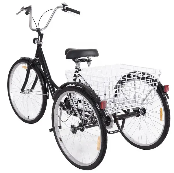 Hot sale 26'' Single Speed 3-wheel Bicycle For Adult Tricycle Seat Height Adjustable 3 Big Wheels Adult Tricycle Bike Pedicab