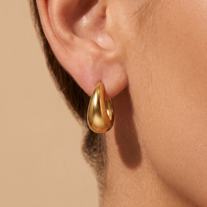 CLIORO Sweat Resistant Minimalist <strong>Huggie</strong> Polished Oval Clip Chunky Teardrop Hoop Earrings for Women Daily Wear Jewelry - Product Image 2