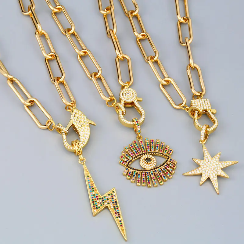 Collier personnalisé en diamant avec pendentif, chaîne mauvais œil, bijou avec diamant, main Hamsa, mignon et cœur