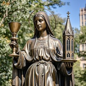Religieux extérieur en laiton coulé grandeur nature tenant trois fenêtres tour calice foudre mineur patron saint st <span class=keywords><strong>barbara</strong></span> statue en bronze - Product Image 3
