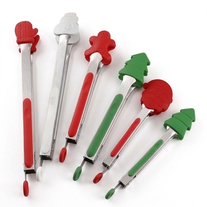 Mini pinces en silicone de Noël, pinces de cuisine en acier inoxydable de 7 pouces avec poignée en silicone - Ustensiles de service écologiques - Product Image 1