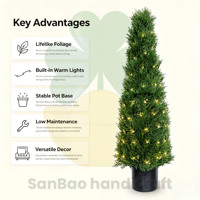 H105CM 105cm Cyprès artificiel pré-éclairé en PE, arbre bonsaï en forme de tour, 3,5 pieds, éclairage LED, écologique, en pot, pour décoration intérieure/extérieure