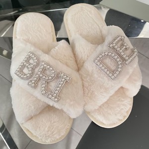 Wedding Plush Pearl <b>Bride</b>/Bridesmaid Cross Strap <b>Slippers</b>-Classic Elegant Gifts - Product Image 6