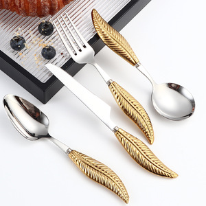 304 Stainless Steel Feather Handle <b>Knife</b> Fork Spoon Set Modern Western Tableware Reusable Hotel Cutlery - Product Image 2