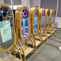 Espejo Mágico Ovalado de Madera Clásico Retro, Cabina de Fotos con Impresión Instantánea, Pantalla Táctil, Wi-Fi para Bodas y Fiestas, Compatible con Smartphones/Cámaras