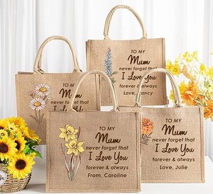 <span class=keywords><strong>Sac</strong></span> fourre-tout en jute avec fleur de <span class=keywords><strong>naissance</strong></span> personnalisée écologique Toile de jute imperméable avec poignée en corde de coton Motif de lettres <span class=keywords><strong>personnalisé</strong></span> - Product Image 3