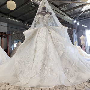 S1106F livraison directe nouvelle industrie lourde dentelle perlée grande queue sur mesure hors épaule grande taille robes de mariée robe de mariée - Product Image 2