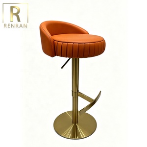 Sgabello da Bar Regolabile in Altezza, Rivestito in Velluto Rosso, Base in Acciaio Inox, Girevole con Poggiapiedi, Design Moderno per Uso Commerciale - Product Image 3