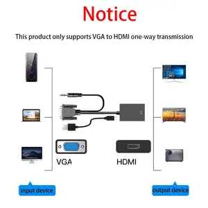 Jasoz 1080P 60Hz VGA ชาย HDMI หญิงเคเบิลอะแดปเตอร์แปลงสีดํา PVC ชุบทองสําหรับจอภาพคอมพิวเตอร์