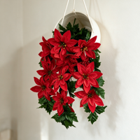 Bouquet de poinsettias artificiels 54 cm, fleurs en soie rouge velours, tige suspendue pour couronne de Noël, guirlande, décoration de la maison pour les fêtes