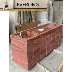 Îlot de cuisine moderne en travertin rouge naturel pour les dîners, les hôtels, les salles, les fermes et l'utilisation en extérieur - Product Image 2