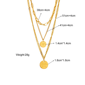 Multi Layer Gold Stainless Steel Necklace With Engraved Round Pendant For Gift - Product Image 4