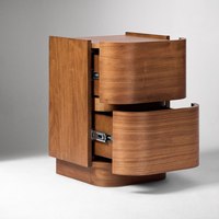 Table de chevet en bois de noyer de style mi-siècle, luxe léger, avec deux tiroirs, design avant incurvé durable