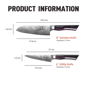 <span class=keywords><strong>Cuchillos</strong></span> de Cocina de Fábrica con Marca Personalizada, Juego de <span class=keywords><strong>Cuchillos</strong></span> de <span class=keywords><strong>Chef</strong></span> de Damasco de 67 Capas, Cuchillo Santoku con Núcleo VG10 en Caja de Regalo, Mango de Resina Roja - Product Image 5