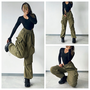 Pantalones <span class=keywords><strong>Cargo</strong></span> de Alta Calidad para <span class=keywords><strong>Mujer</strong></span> <span class=keywords><strong>H</strong></span>-725, Pantalones Rectos con Cordón y Bolsillos Grandes, Pantalones Jogger Holgados para <span class=keywords><strong>Mujer</strong></span> - Product Image 6
