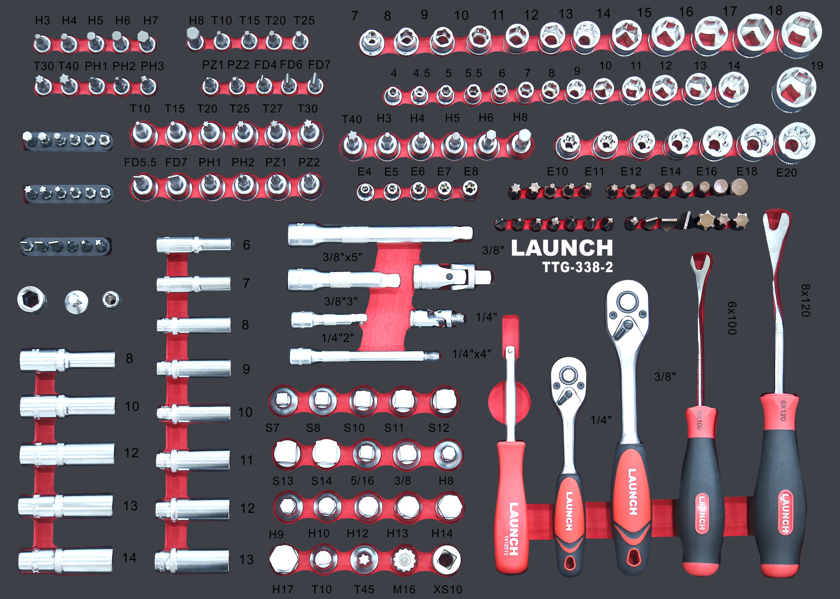 LAUNCH TTG338 338pcs Mechanic Tool Set with Cabinet for Auto