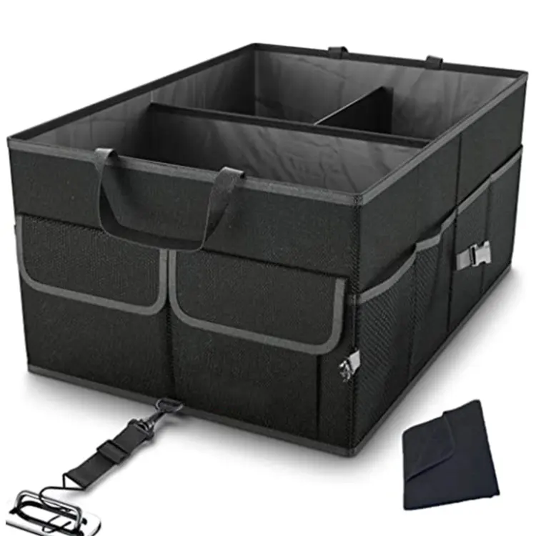 Черный складной органайзер для багажника автомобиля, складная автомобильная сумка для хранения с регулируемым ремнем безопасности