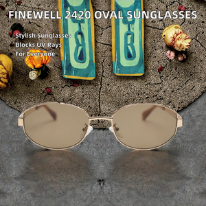 Gafas de Sol Finewell 2420 de Alta Calidad con Protección UV400, Montura Completa Ovalada de Metal y Lentes de Nailon, Unisex, Retro, de Diseñador, Hechas a Mano - Product Image 2