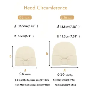 Bonnet en tricot jacquard uni pour bébés et tout-petits, avec nœud, pour l'automne et l'hiver - Product Image 3