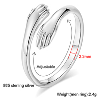 Alliance de mariage en argent sterling 925, anillo ajustable, anneaux ouverts en forme de main qui s'embrasse, taille réglable, personnalisable, anneau de couple