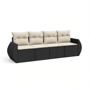 Ensemble de canapé de jardin avec accoudoirs réglables, grand canapé 3 places en rotin PE noir, mobilier d'extérieur au design contemporain - Product Image 1