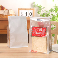 Sac à pain à fond plat avec soufflet, imprimé quadrillé, fermeture à pression, zone panoramique transparente, film blanc, étanche à l'humidité, qualité alimentaire, vente en gros