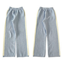 Pantalon tricoté pour femme taille haute, jambe large, avec bande latérale contrastante, côtelé, style loungewear, avec poches, vente en gros