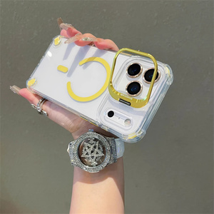 Coque de téléphone transparente avec support magnétique pour caméra et pare-chocs renforcé pour iPhone 17 16 15 14 Pro Max, avec support d'objectif métallique et dos en verre transparent - Product Image 5