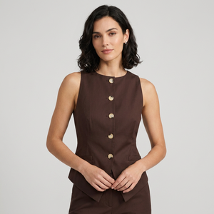 Chaleco de lino para mujer, sin mangas, con botones, chaleco de lino entallado, chaleco formal para mujer, cuello en V y cierre frontal con botones - Product Image 5
