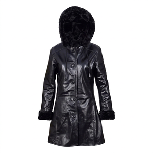 เสื้อโค้ทหนังแท้สำหรับผู้หญิง  บุขนเฟอร์เทียม  สีดำ  แบบยาว  แห้งเร็ว - Product Image 1