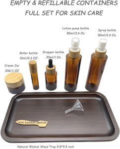 Bamboo Cosmetic Packaging PET 60ml 120ml 250ml 500ml Frosted <b>Amber</b> Plastic <b>Bottle</b> with Bamboo Cap - Product Image 2