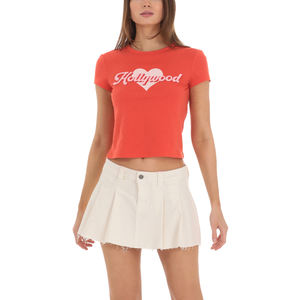 Camiseta de Algodón con Cuello Redondo Informal de Verano de Alta Calidad Personalizada OEM con Estampado Gráfico de Hollywood para Mujer - Product Image 1