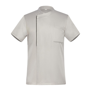 Veste de chef personnalisée à manches courtes, blanche, fermeture asymétrique, poche poitrine, pour la restauration, la boulangerie, les professionnels de la cuisine - Product Image 3