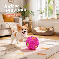 Jouet pour chien en vinyle rose à picots, jouet interactif qui couine pour mâcher, pour chiens de petite et moyenne taille