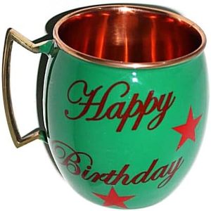 PARIJAT HANDICRAFT Green Ceramic Moscow Mule Mugs Hand Painted 'Happy Birthday' Design Smooth Finish <b>Copper</b> <b>Cups</b> Special Deign - Product Image 3