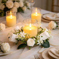 Großhandel Weißer Rosen-Kerzenkranz, Glasförmige Flammenlose LED-Kerze, Hochzeitstisch-Dekorationsset