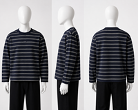 Camiseta Retro a Rayas, 260 Gramos, Algodón Tejido, Corte Holgado Informal, Ecológica, Primavera Verano, Talla Grande