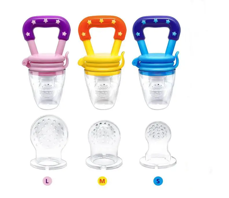 BPA ücretsiz gıda sınıfı silikon bebek bebek diş çıkartma oyuncakları bebek meyve besleyici ile kolu
