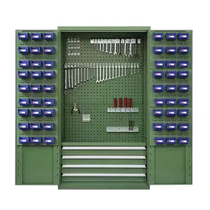 Gabinete de herramientas bloqueable grande de acero de 4 cajones de doble puerta, gabinetes de almacenamiento de herramientas de metal para Taller de alta resistencia para garaje