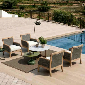 Chaise longue de luxe moderne et durable en teck et rotin pour extérieur, patio, avec coussin, pour villa, hôtel, mobilier de jardin - Product Image 1