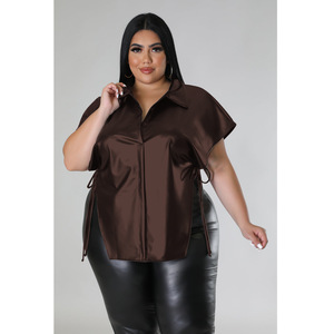 夏の女性服ファッションカジュアルルーズ無地ボタンアップシャツトップ - Product Image 6