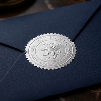 Autocollant argenté personnalisé en papier couché de qualité supérieure avec logo gaufré pour les enveloppes d'invitation de mariage et les cartes de vœux